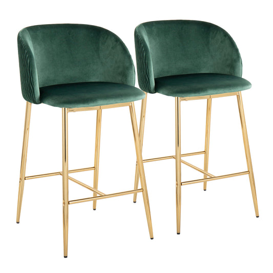 Fran - Pleated Waves Contemporary / Glam Fixed Height Counter Stool (Set of 2) Lumi Source