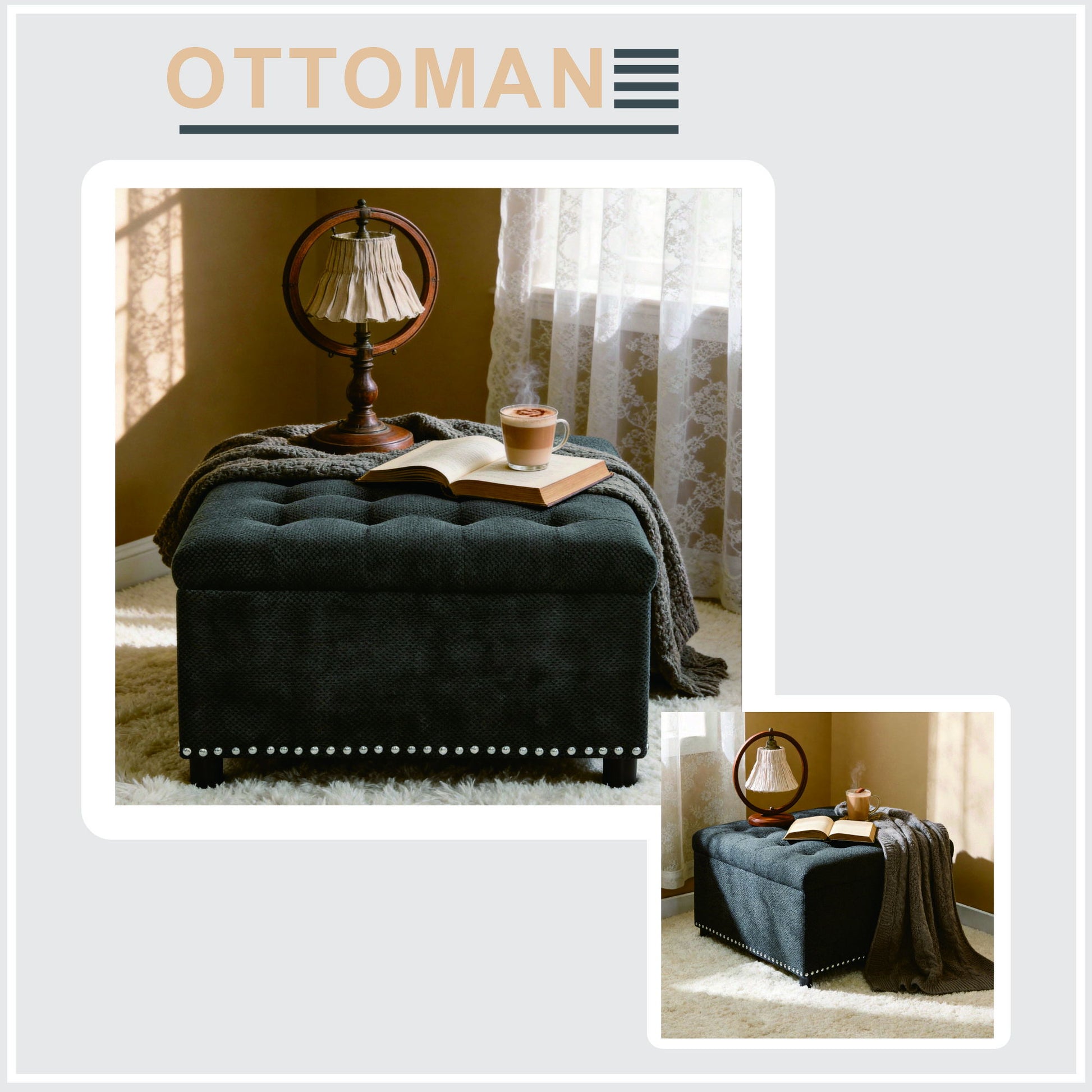 Square Tufted Storage Ottoman With Nailhead Trim Home Essentials