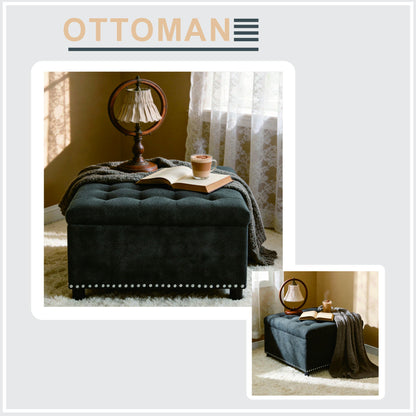 Square Tufted Storage Ottoman With Nailhead Trim Home Essentials