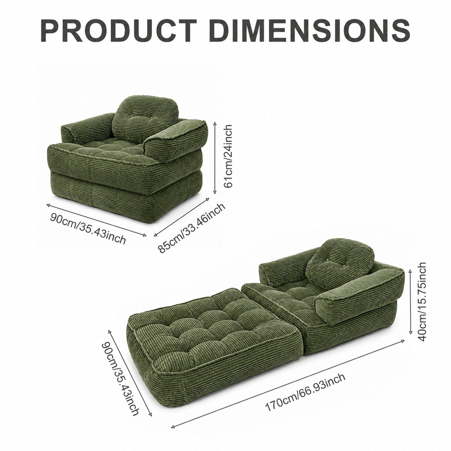 Convertible 2 In 1 Armrest Sofa For Bedroom Home Essentials