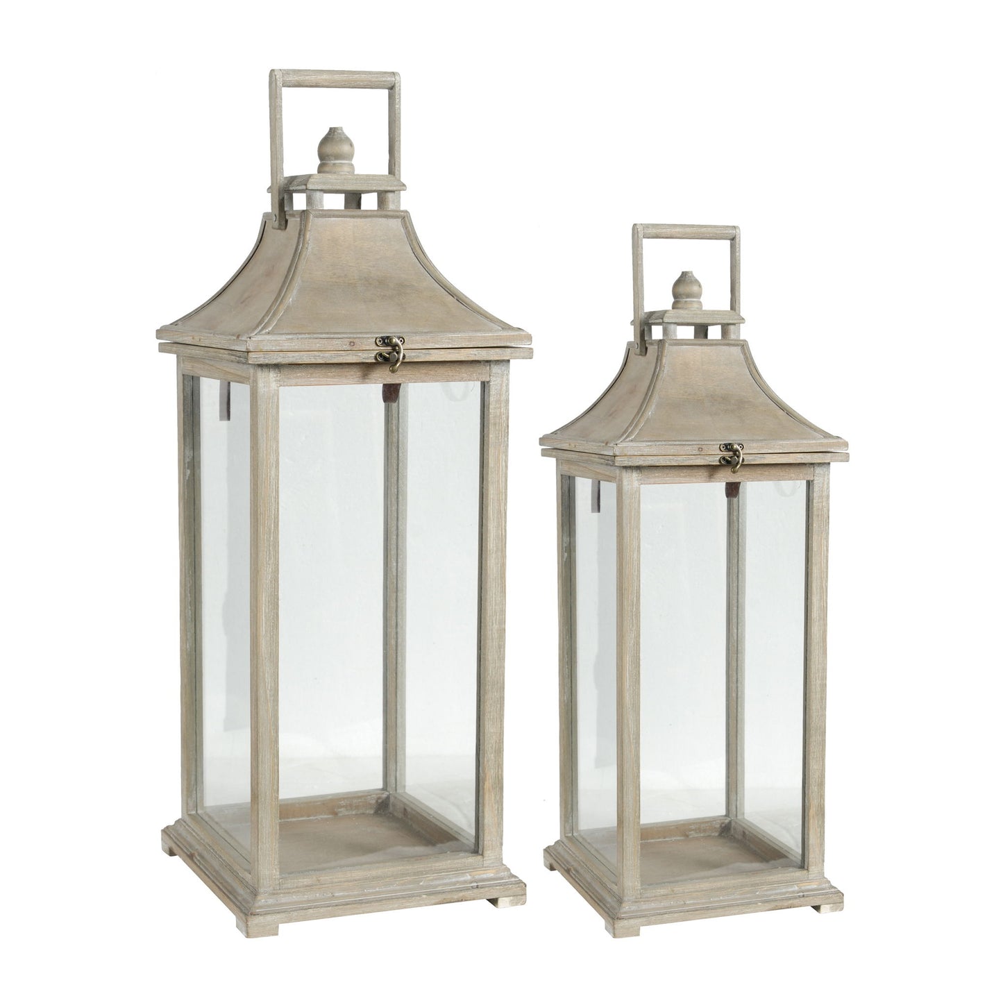 Wooden Candle Lantern Decorative, Hurricane Lantern Holder Decor For Indoor Outdoor, Home Garden Wedding (Set of 2) - Ivory