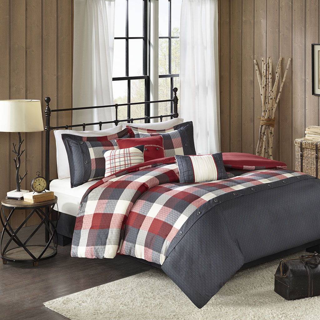 Ridge - King 6 Piece Herringbone Duvet Cover Set - Red Madison Park