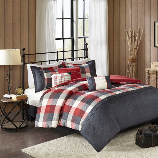 Ridge - King 6 Piece Herringbone Duvet Cover Set - Red Madison Park