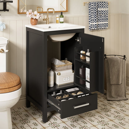 Bathroom Vanity With Ceramic Sink, Soft Close Drawers, Door Organizer, Divider Drawer, Adjustable Foot Pads Hearth and Haven