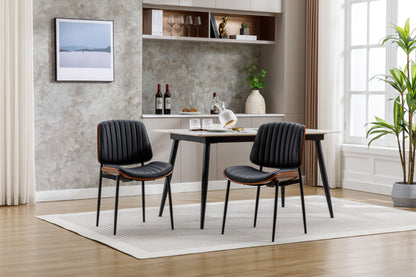 Dining Chairs (Set of 2) Mid-Century Modern Retro Faux Leather Chair With Bentwood Upholstered Seat Metal Legs Adjustable Foot For Kitchen Dining Room Chairs Home Essentials