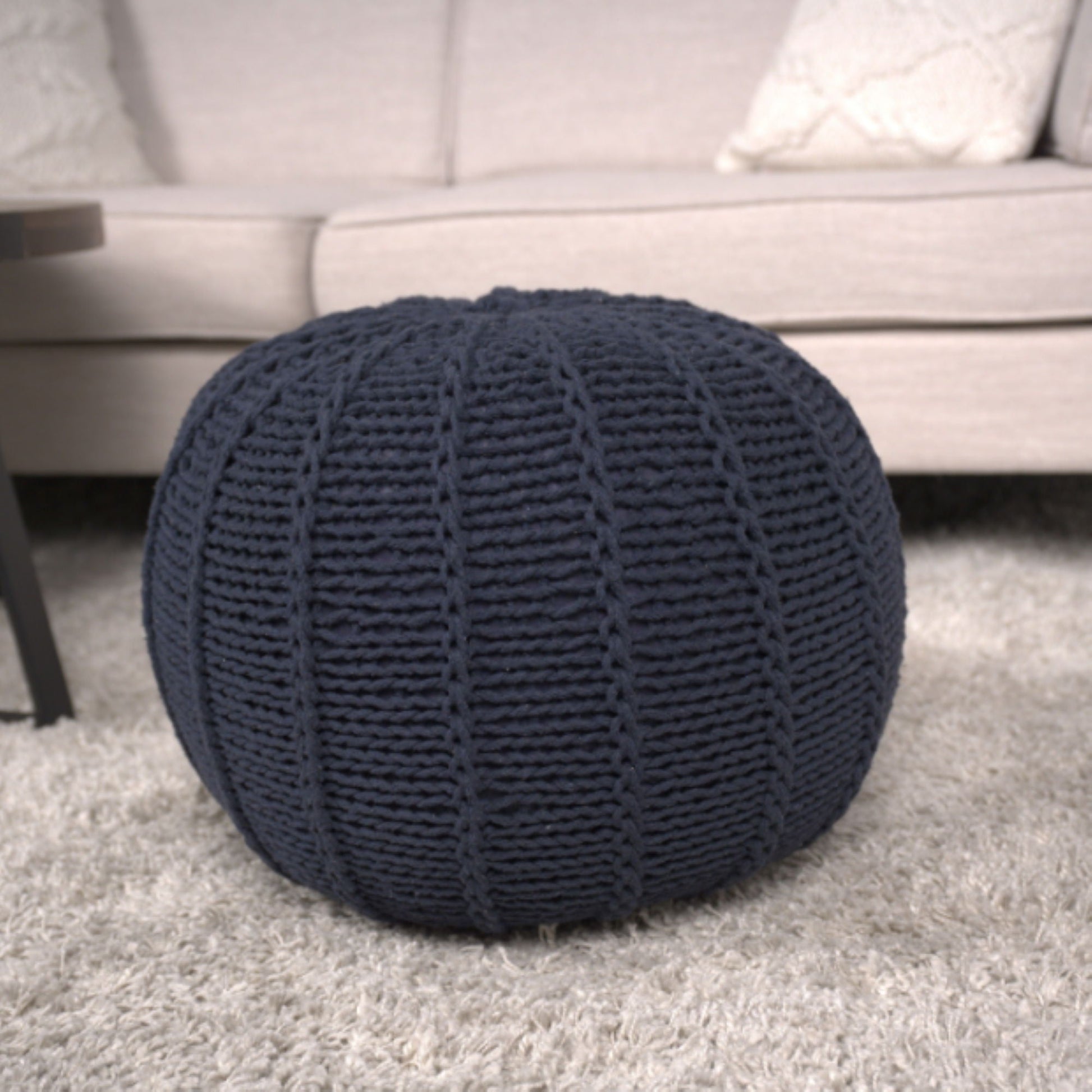 Bordeaux - Knitted Cotton Round Pouf Ottoman And Floor Cushion Home Essentials