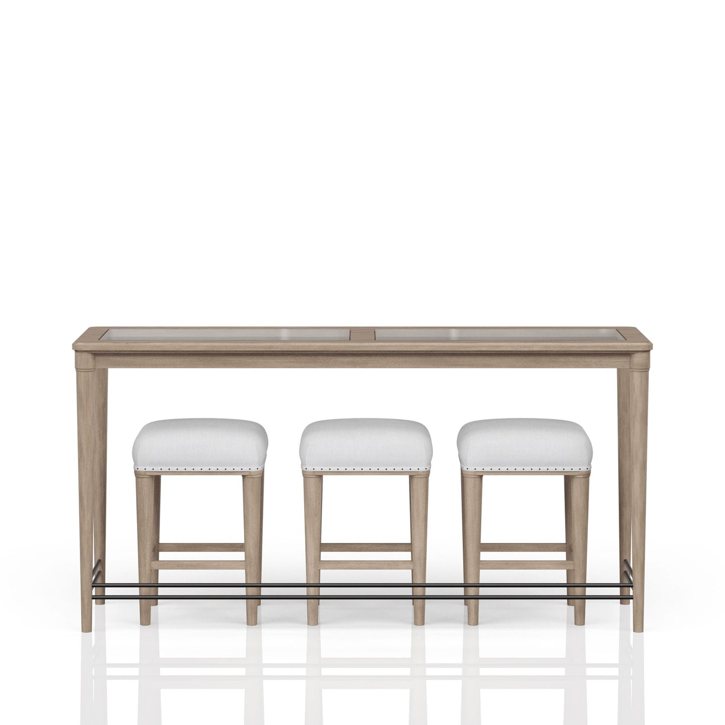 Glass Console Table With 3 Stools - Frosted Bernards Furniture