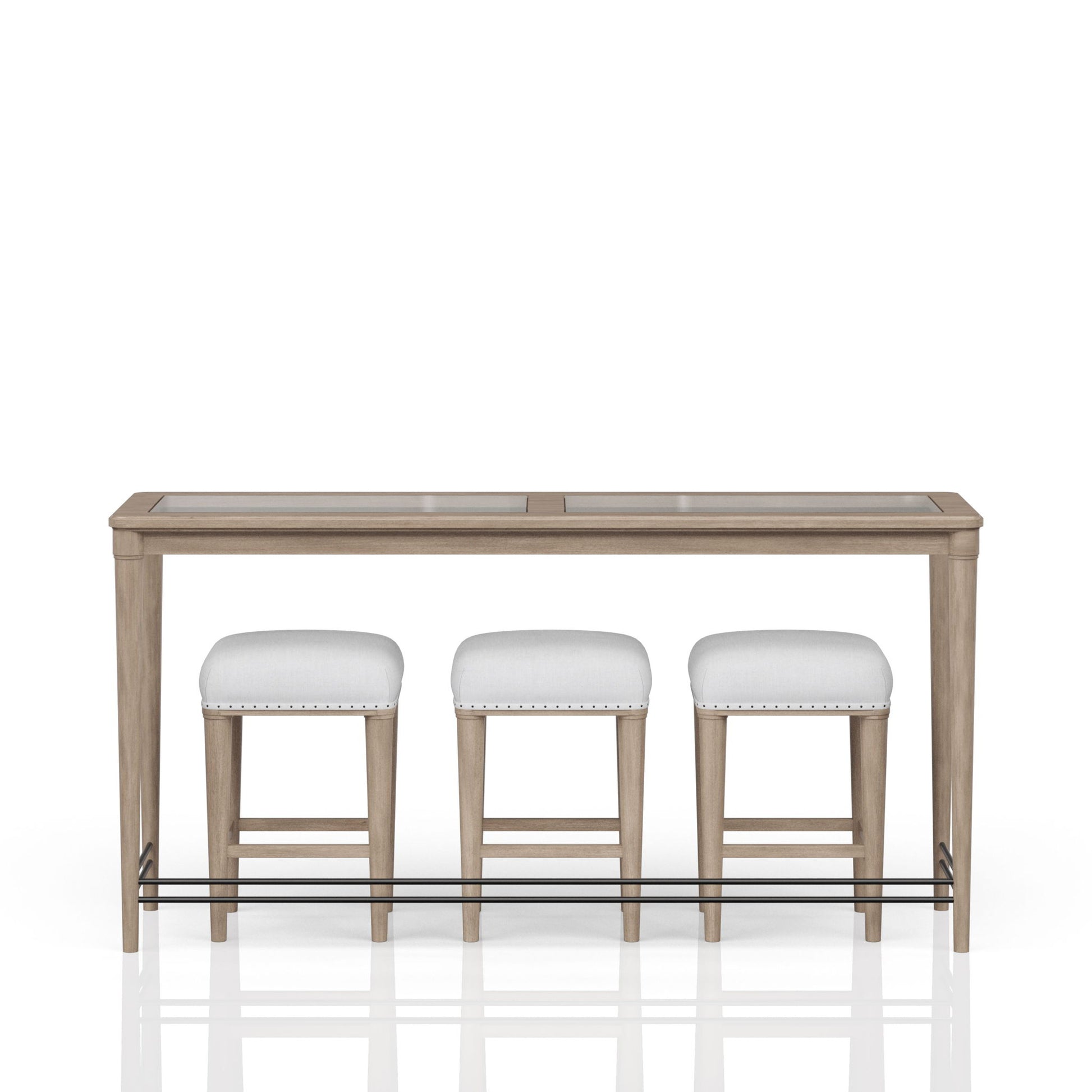Glass Console Table With 3 Stools - Frosted Bernards Furniture
