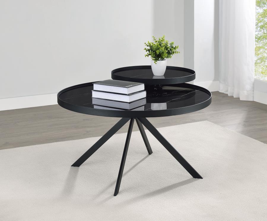 Briggs - Round Marble Printed Glass Top Coffee Table Coaster Fine Furniture