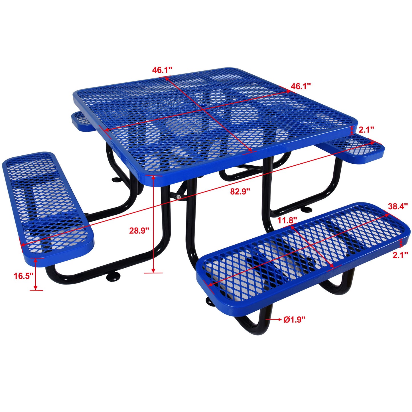 Square Outdoor Steel Picnic Table, With Umbrella Pole Home Essentials