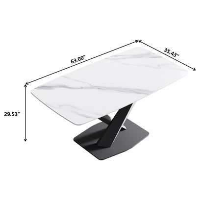 63" Modern Artificial Stone Dining Table, 6 People - White / Black Home Essentials