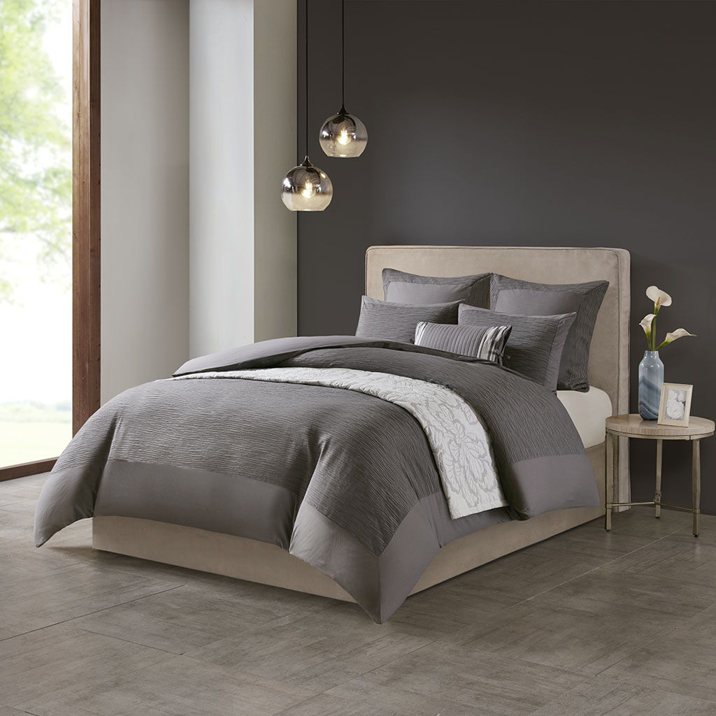 Hanae - Blend Yarn Dyed 3 Piece Comforter Set - Gray