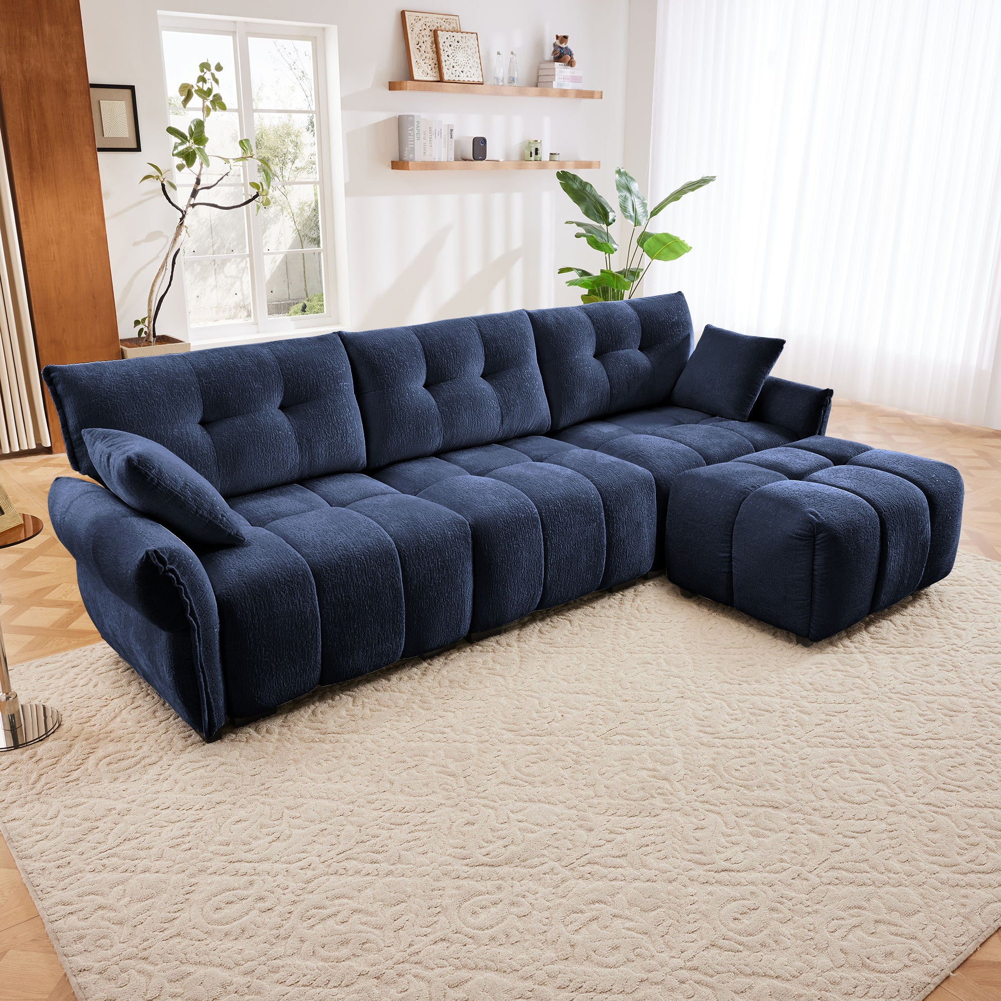 Sofa Set With Ottoman And Pillows, Textured, High Resilience Cushions Home Essentials