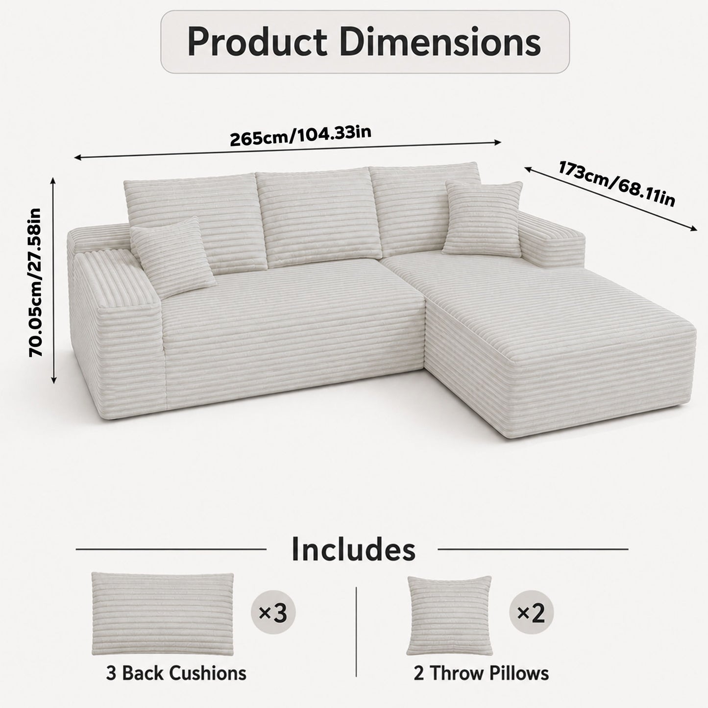 Modern L-Shaped Sectional Sofa With Left Facing Chaise Home Essentials