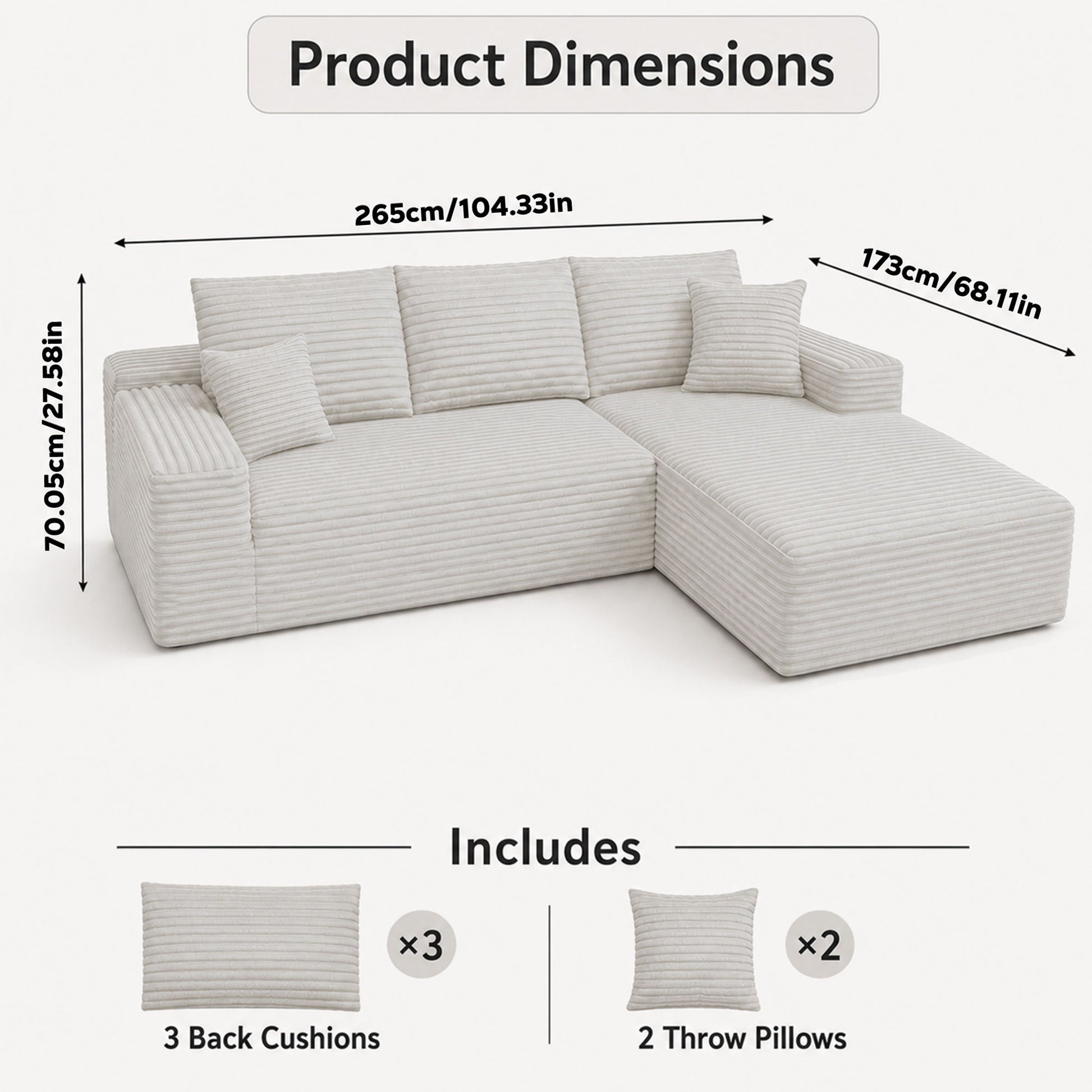 Modern L-Shaped Sectional Sofa With Left Facing Chaise Home Essentials