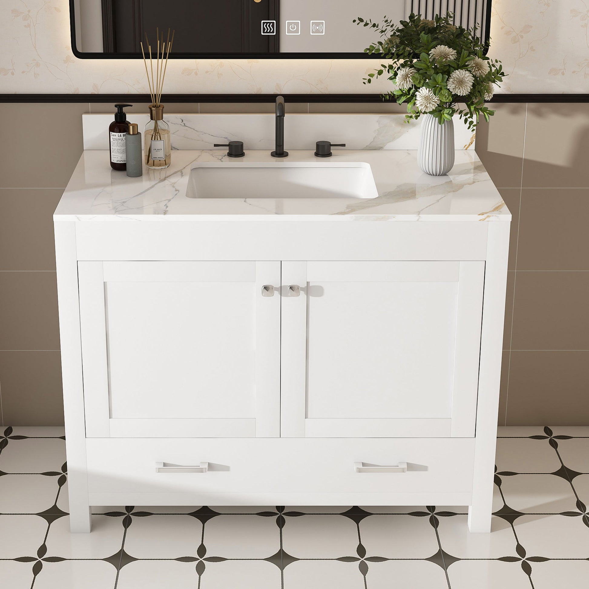 43" Bathroom Vanity, Multi Functional Cabinet With Doors And Drawer - White Home Essentials