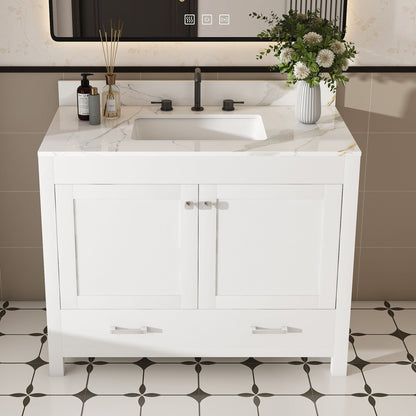 43" Bathroom Vanity, Multi Functional Cabinet With Doors And Drawer - White Home Essentials