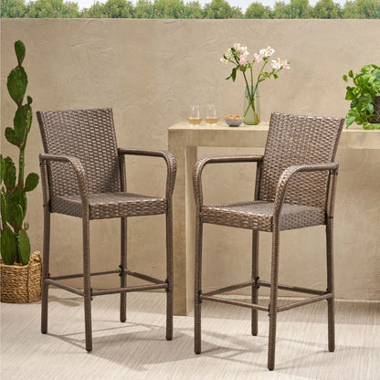 Outdoor Wicker Barstools With Rattan And Iron Frame Noble House