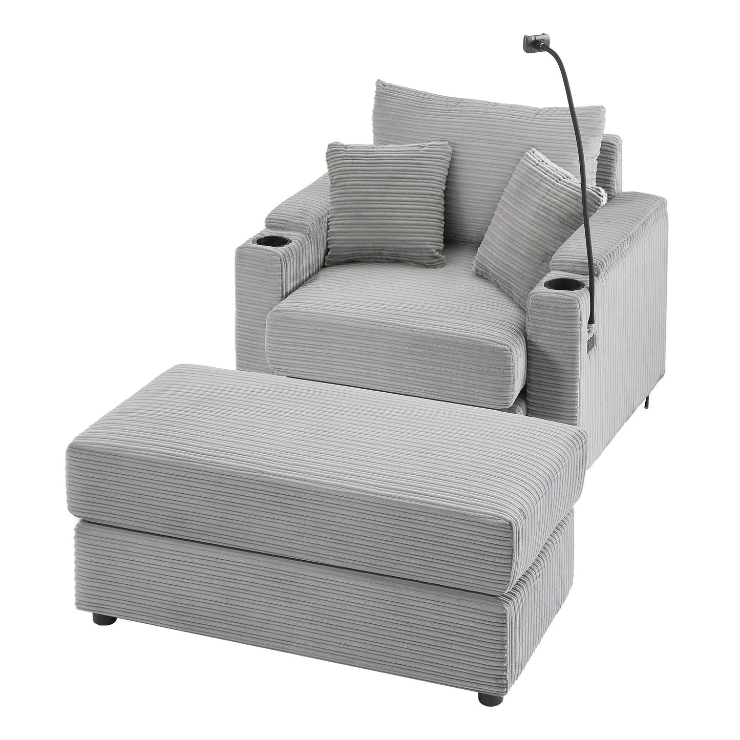Modern Style Loveseat Sofa Sectional Sofa Couch With Storage Space, A Movable Ottoman, Two USB Ports, Two Cup Holders, A Phone Holder For Living Room Hearth and Haven