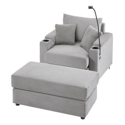 Modern Style Loveseat Sofa Sectional Sofa Couch With Storage Space, A Movable Ottoman, Two USB Ports, Two Cup Holders, A Phone Holder For Living Room Hearth and Haven