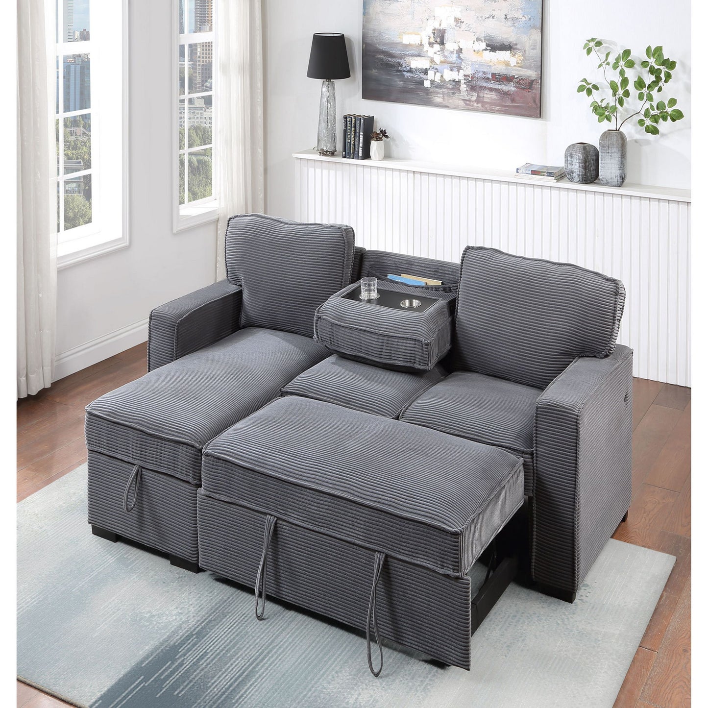 Territory - Pull Out Sofa Bed With Design - Dark Gray Global Furniture USA