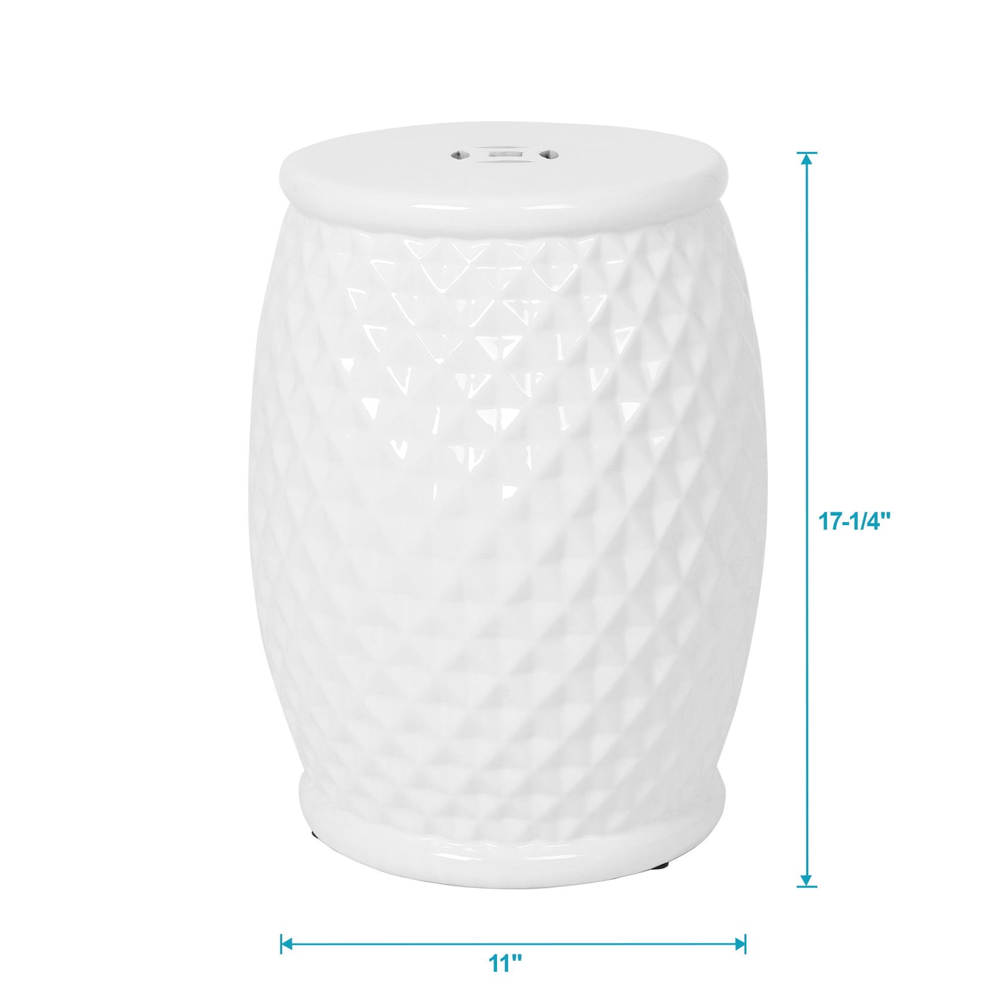 Glazed Ceramic Drum Stool Indoor / Outdoor Side Table Ceramic - White Home Essentials