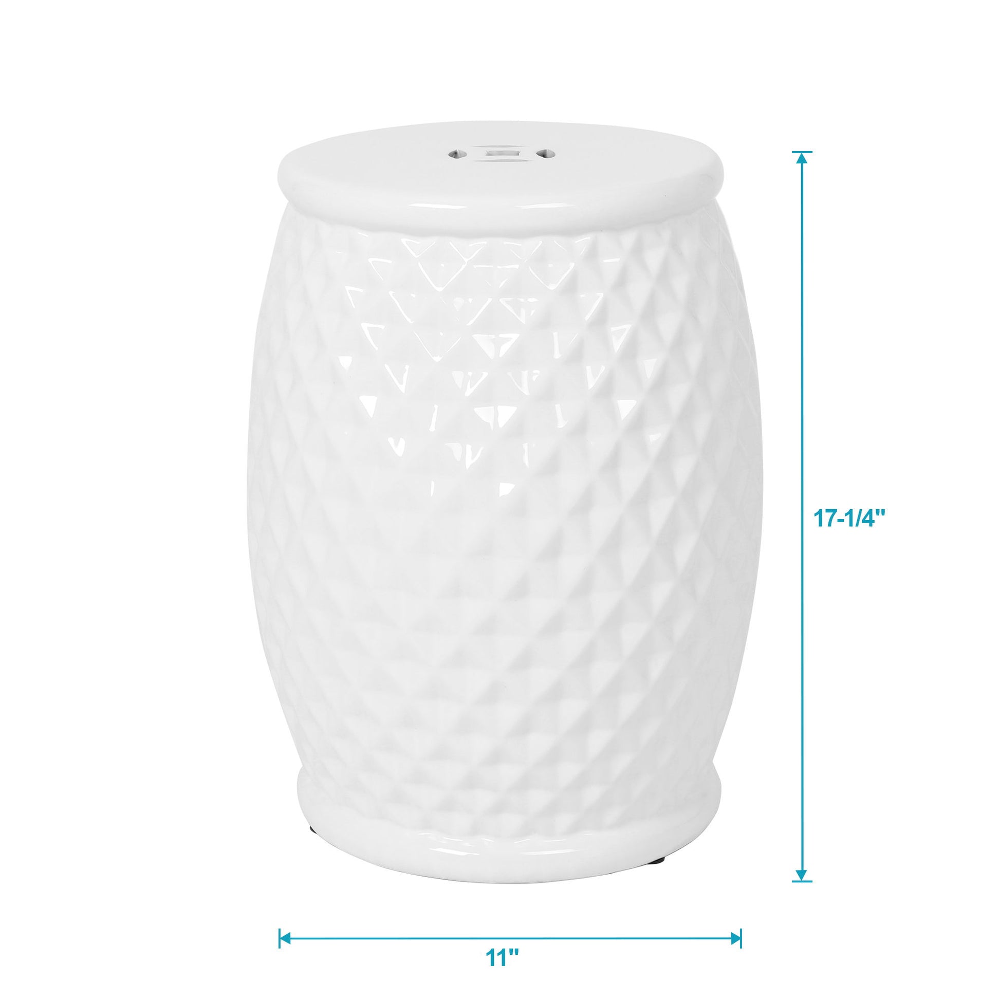 Glazed Ceramic Drum Stool Indoor / Outdoor Side Table Ceramic - White Home Essentials