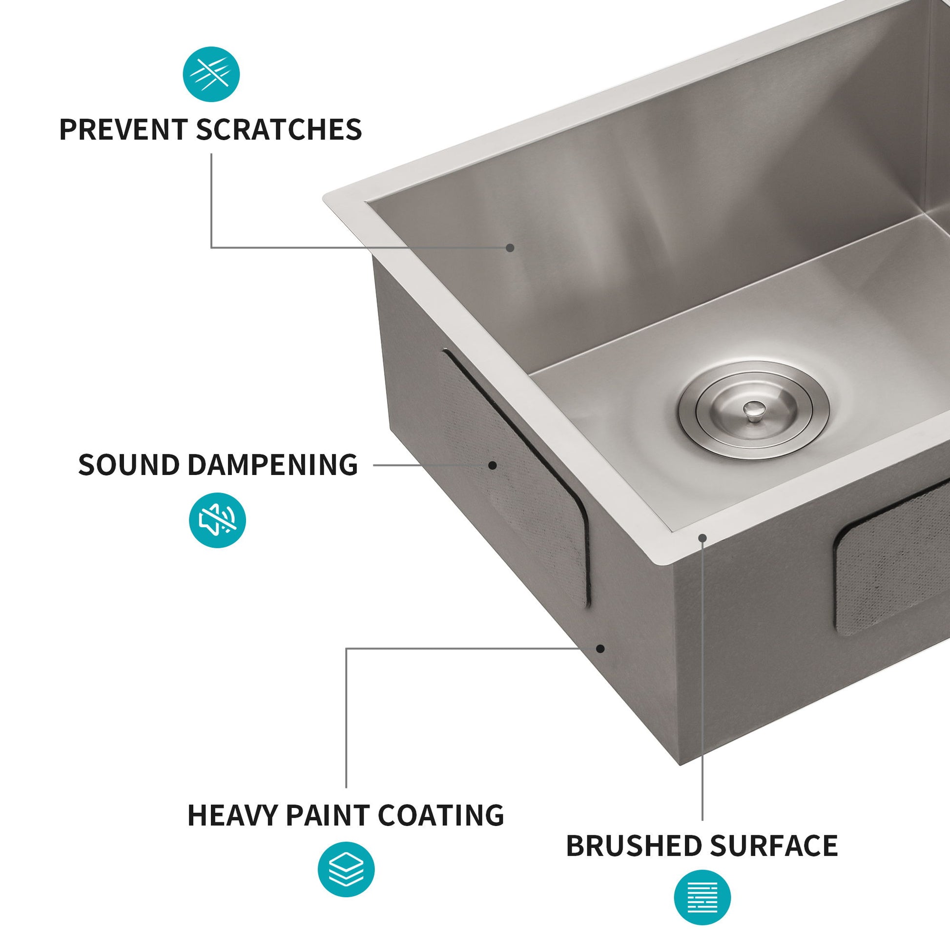 Modern Undermount Stainless Steel Kitchen Sink 16 Gauge, Deep Single Bowl Daily Nest