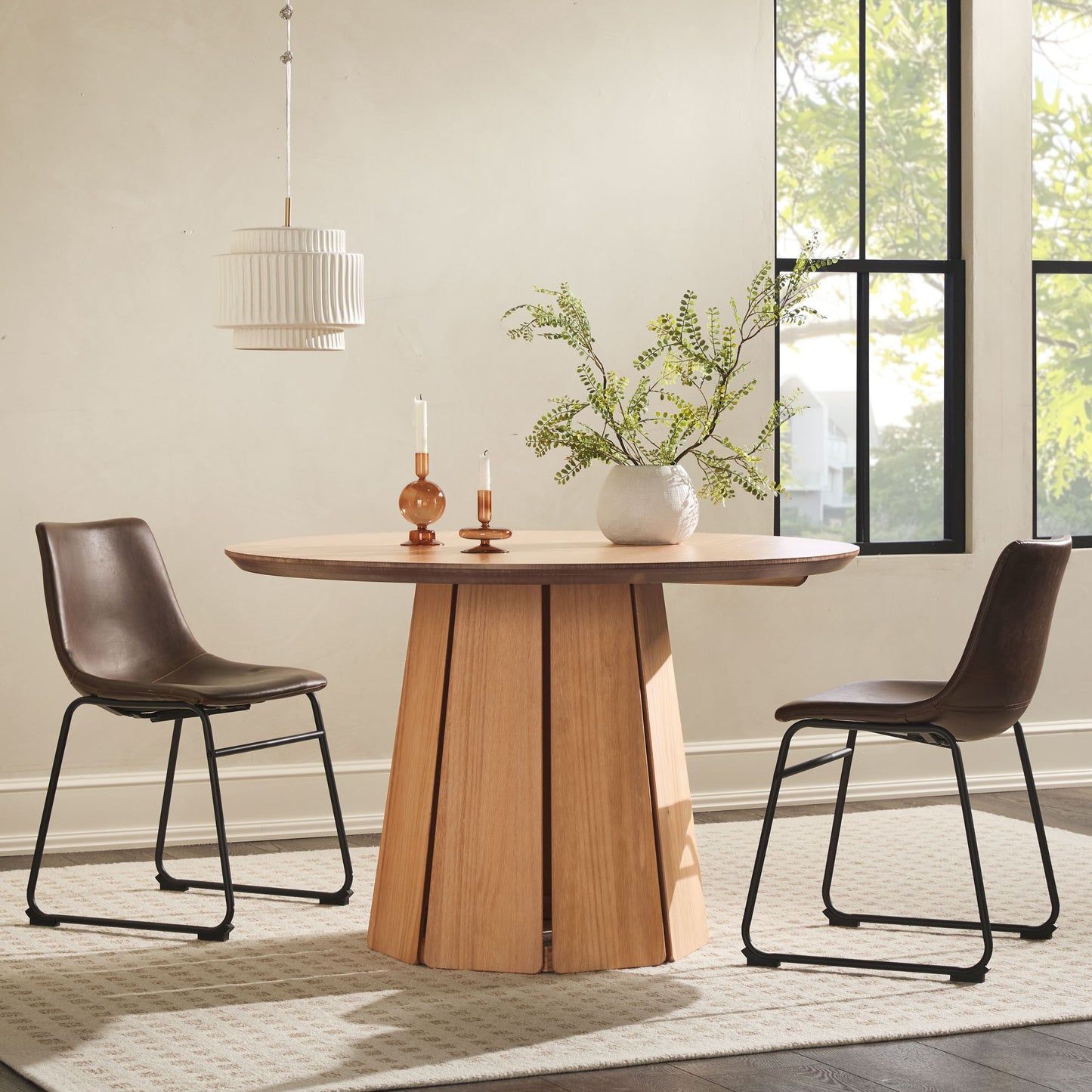 Round Pedestal Dining Table - Light Brown Walker Edison