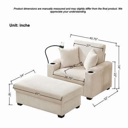 Oversized Chaise Lounge Chair With Ottoman And Storage Home Essentials
