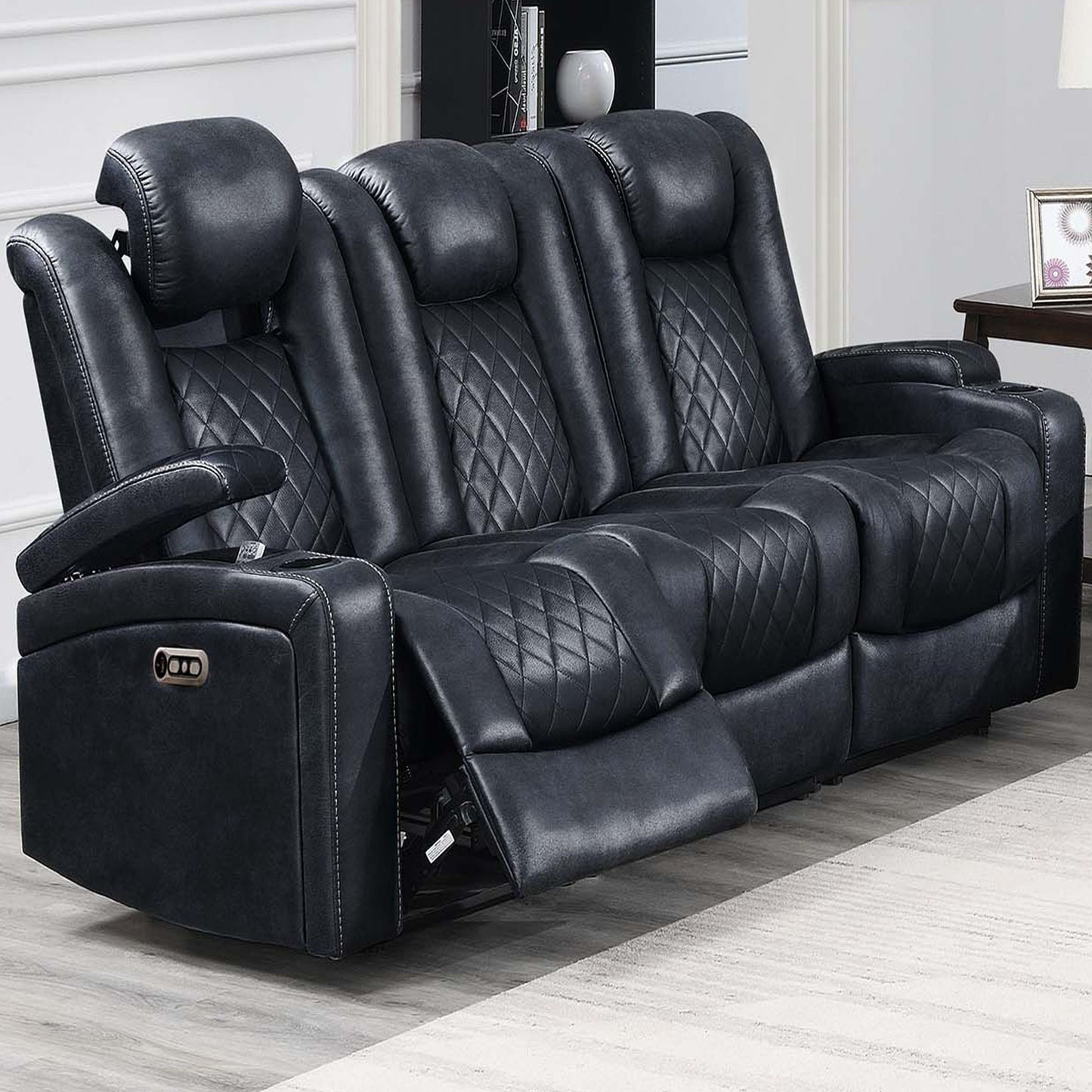 Power Reclining Sofa With Adjustable Headrest - Inky Blue Home Essentials