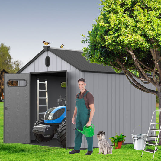 Xwt013 Plastic Storage Shed For Backyard Garden Big Spire Tool Storage - Black / Gray