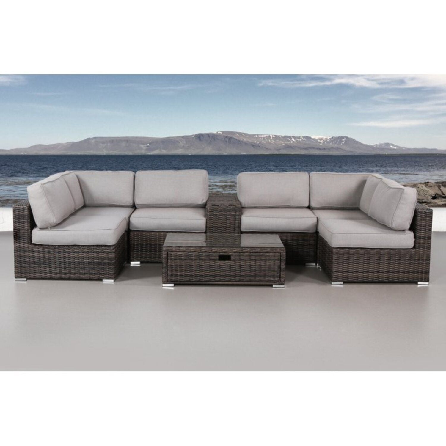 Elegant 4 Person Wicker Patio Seating Set With Cushions And Glass Top Table LSI Patio Furniture