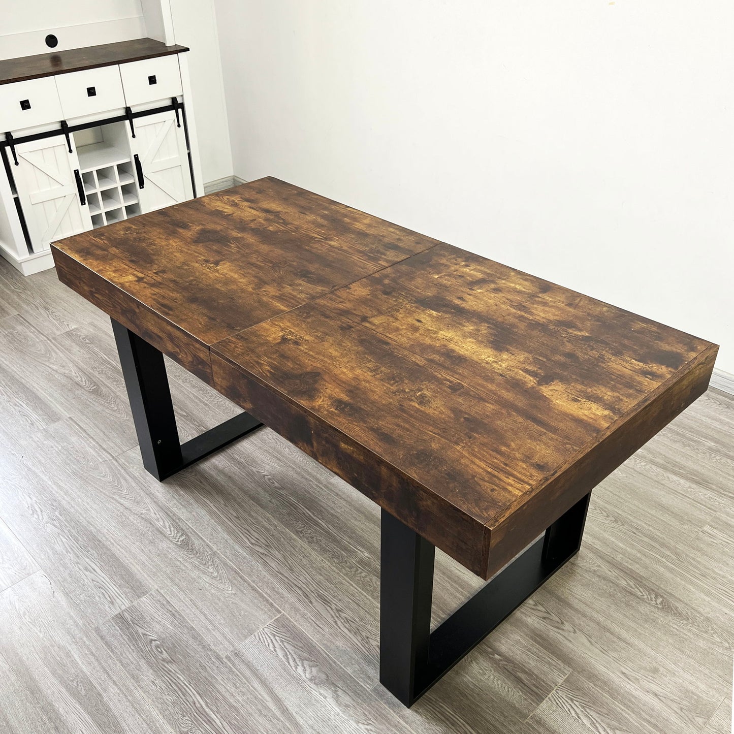 Extendable Dining Room Table For 6 8 10, Modern Farmhouse Wooden Kitchen Expanding Table, Long Large Expandable Dining Room Conference Table - Deep Rustic Brown Home Essentials
