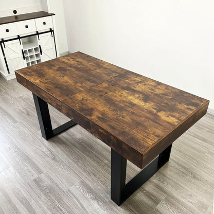 Extendable Dining Room Table For 6 8 10, Modern Farmhouse Wooden Kitchen Expanding Table, Long Large Expandable Dining Room Conference Table - Deep Rustic Brown Home Essentials