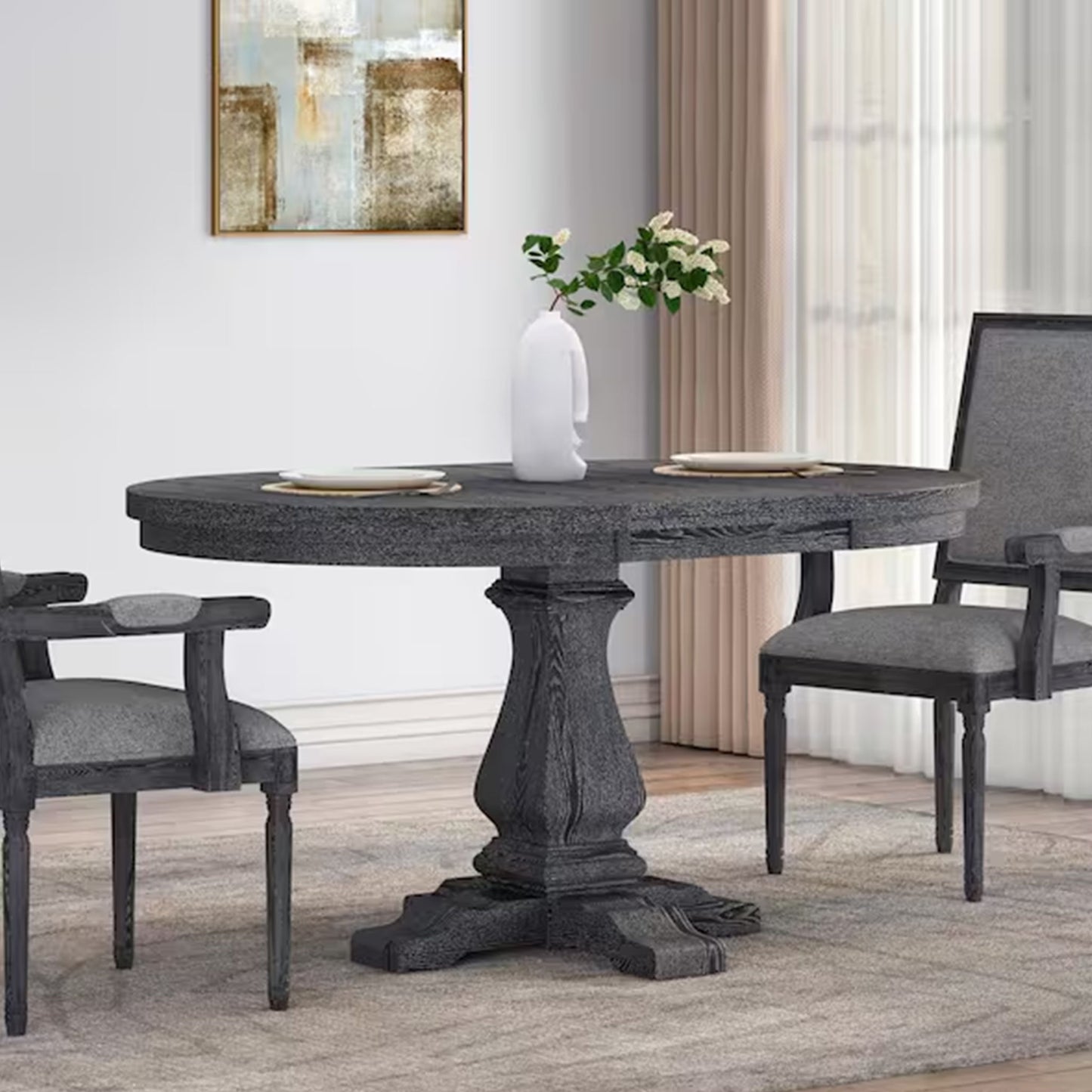 Rustic Extendable Dining Table With Pedestal Base - Gray Noble House