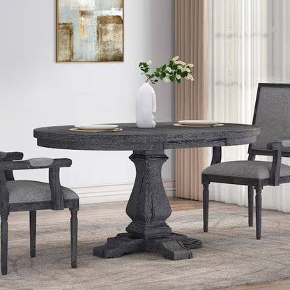 Rustic Extendable Dining Table With Pedestal Base - Gray Noble House
