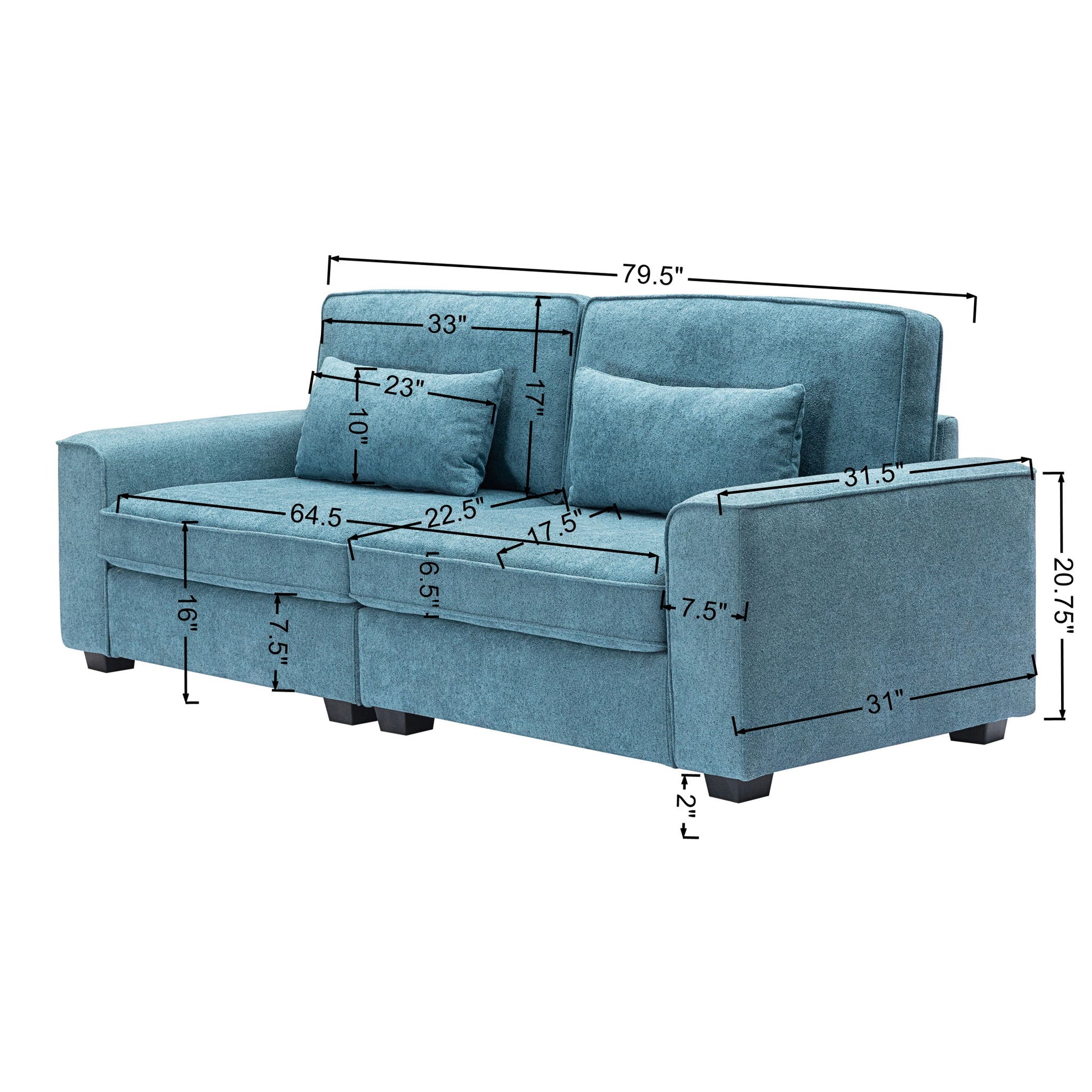Modern Fabric Sofa With Cushions, Sleek Arm Design Noble House