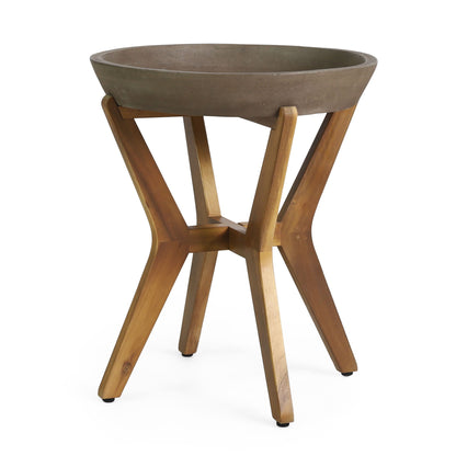Yukon - Contemporary Side Table With Lightweight Concrete Top And Acacia Wood Frame - Gray Noble House