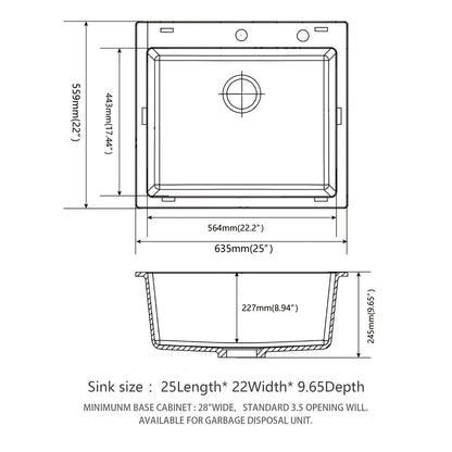 Quartz Kitchen Sink, Granite Composite, Drop In Sink With Durable Design Daily Nest