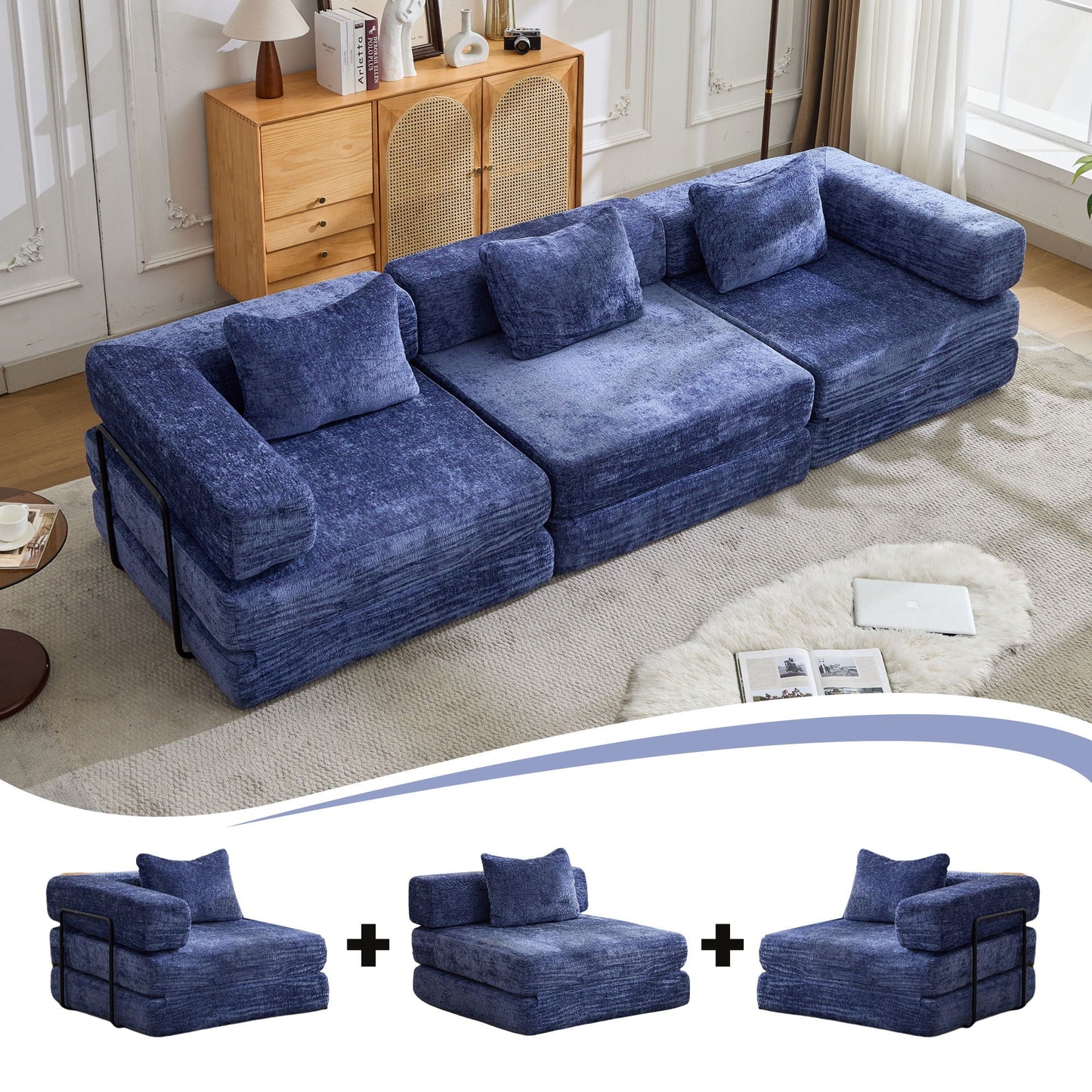 Convertible Floor Sofa Bed, Boneless Modular Sectional Sofa For Living Room Home Essentials