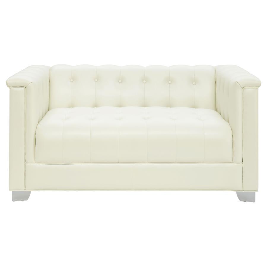 Chaviano - Upholstered Track Arm Loveseat - Pearl White CoasterElevations