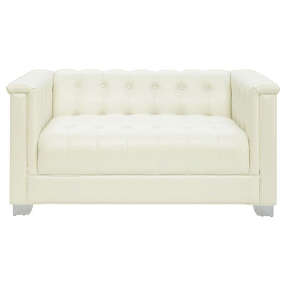 Chaviano - Upholstered Track Arm Loveseat - Pearl White CoasterElevations