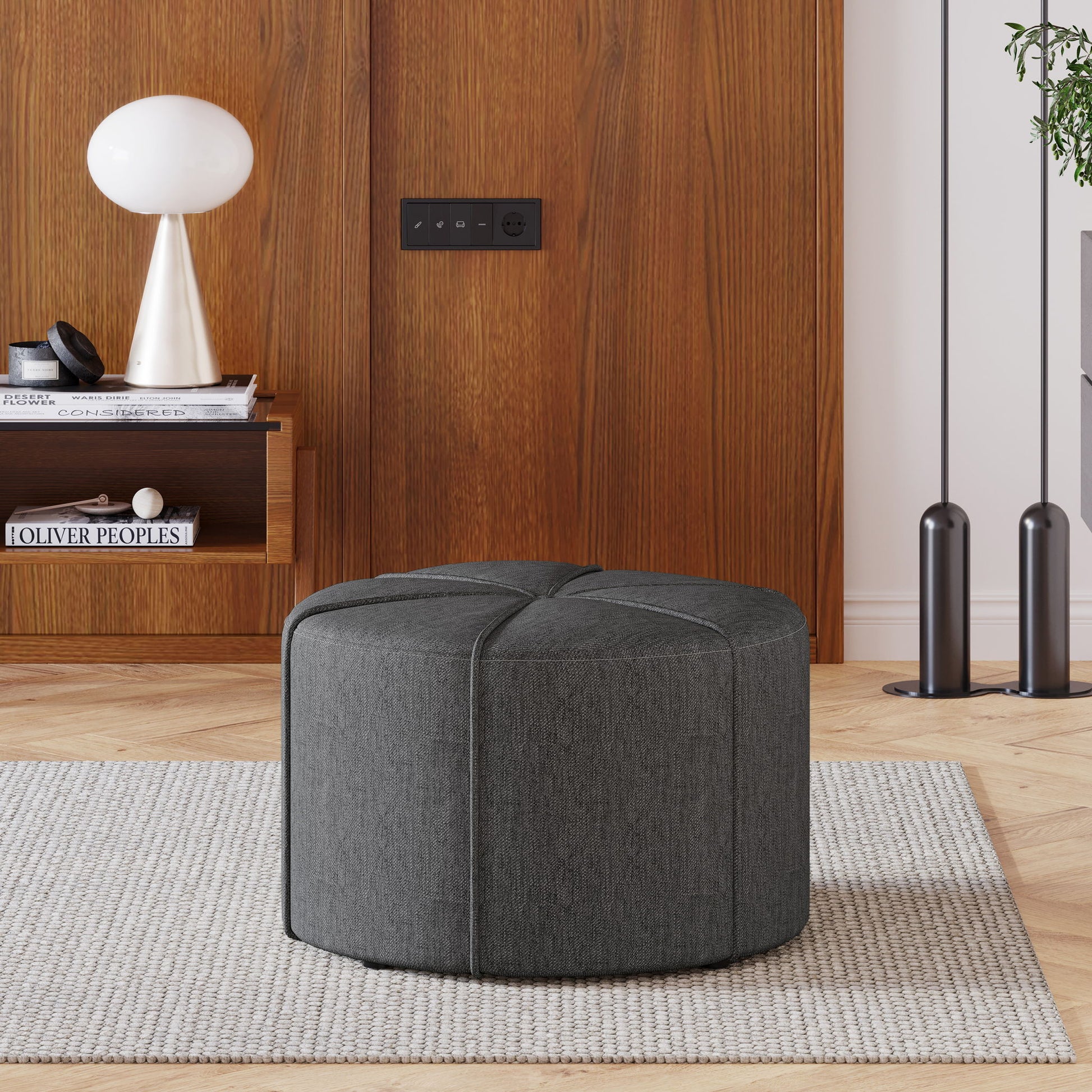 Contemporary Ottoman With Tonal Piping And Button Tuft Design Noble House