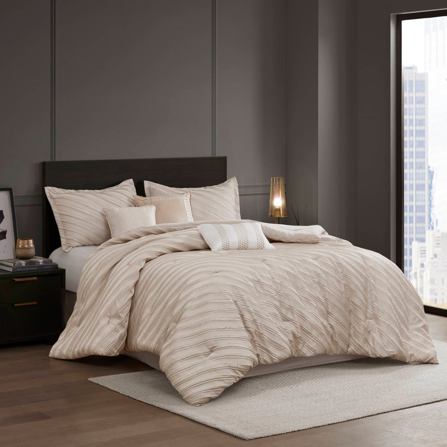 Riva - 7 Piece California King Comforter Set - Beige Madison Park