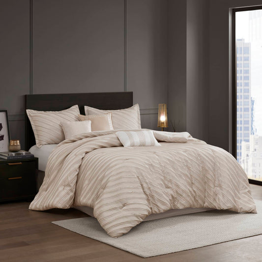 Riva - 7 Piece California King Comforter Set - Beige Madison Park