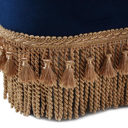 Ellen - Upholstered Clover Ottoman With Gold Bullion Fringe - Navy Blue Jennifer Taylor Home
