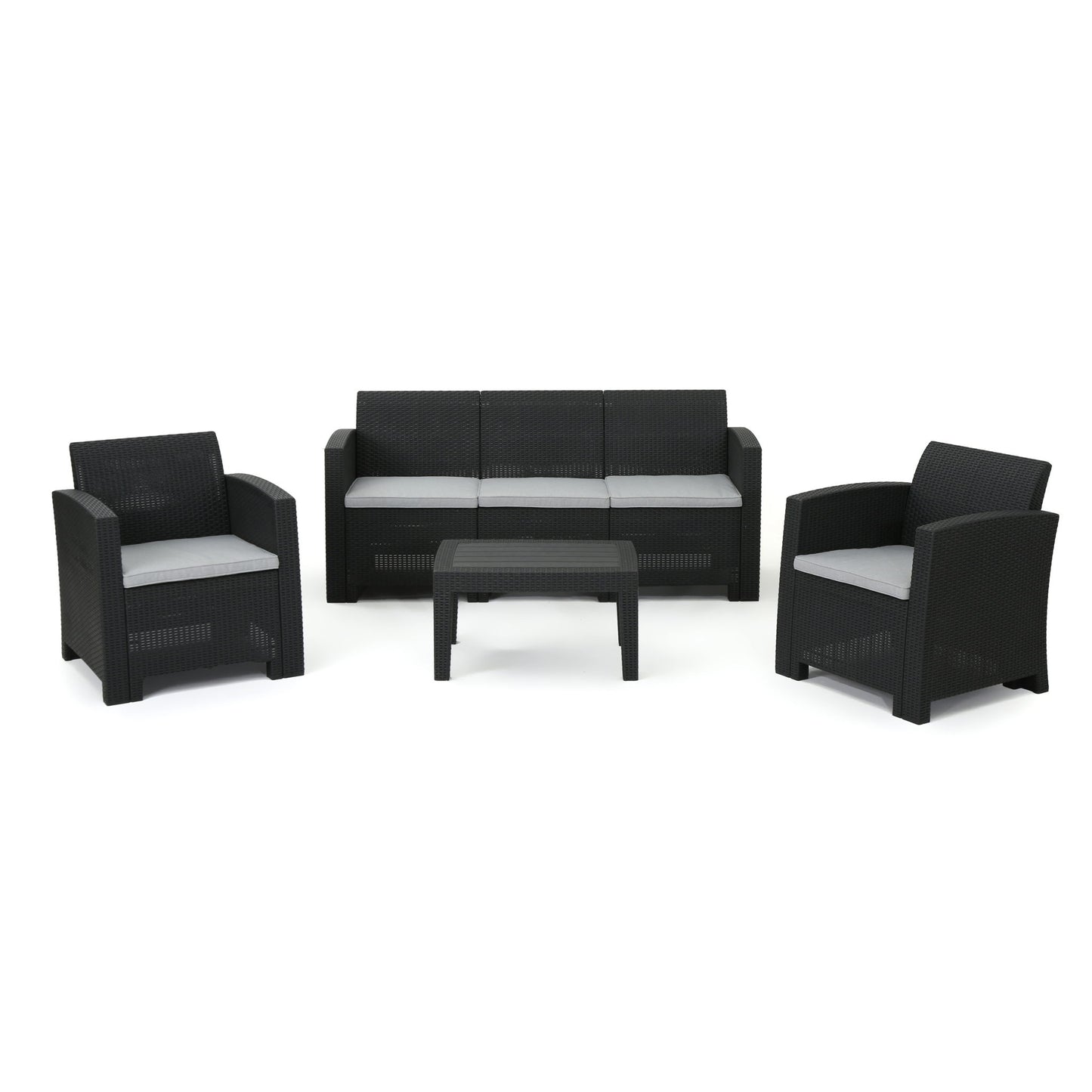 Velvora - Outdoor Wicker Set With 3 Seater Sofa, 2 Club Chairs, Coffee Table And Cushions - Brown Noble House