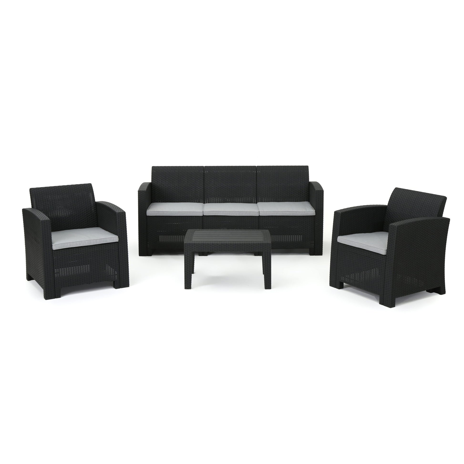 Velvora - Outdoor Wicker Set With 3 Seater Sofa, 2 Club Chairs, Coffee Table And Cushions - Brown Noble House