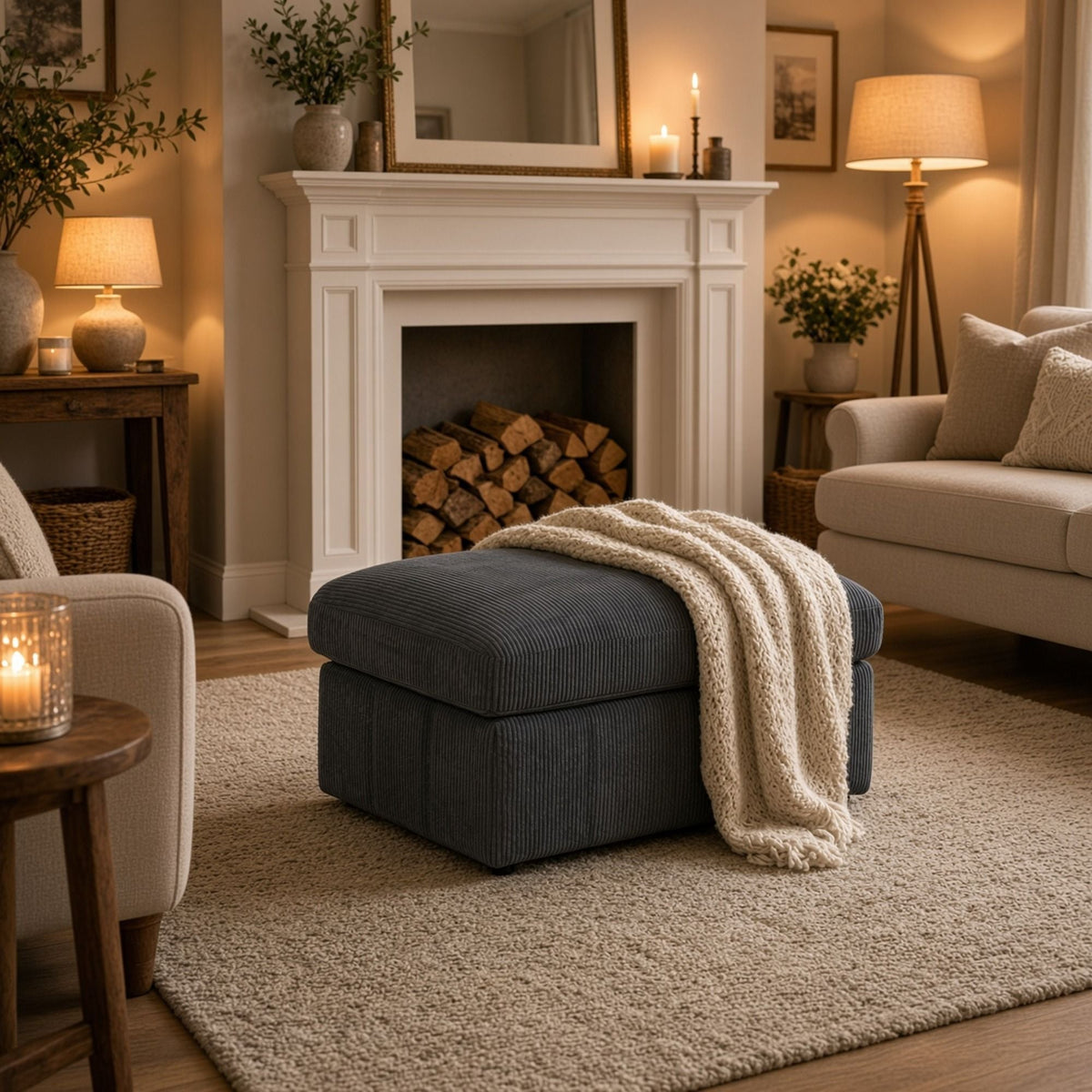 Oversized Ottoman Footrest Extra Seat Living Room - Dark Gray Home Essentials